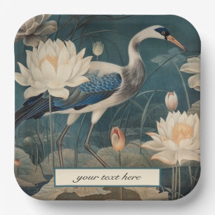 Assiettes En Carton Vintage grue bleu botanique personnalisable