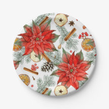 Vintage Joyeux Noël Aquarelle Poinsettia Rouge