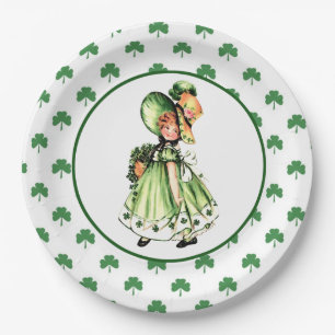 Assiettes En Carton Vintage Little Irish Girl St. Patrick's Day