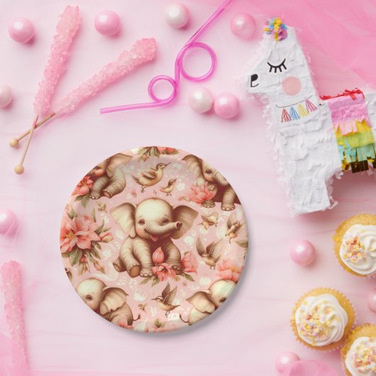 Assiettes En Carton Vintage mignonne bébé éléphant Motif (Fête)