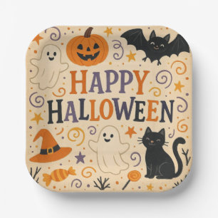 Assiettes En Carton Vintage, mignonne chauve-souris d'halloween, fantô