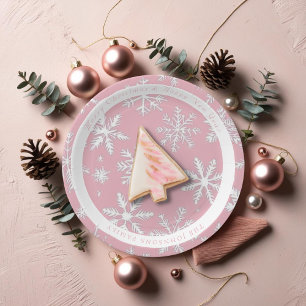 Assiettes En Carton Vintage moderne Pink Snowflakes motif