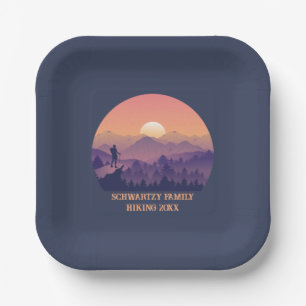 Assiettes En Carton Vintage Mountain Forest Hiker's Sunset violet oran