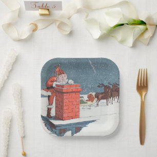 Assiettes En Carton Vintage Noël - père Noël Holiday