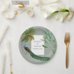 Assiettes En Carton Vintage Peacock Feather Tropical Greenery Mariage<br><div class="desc">Un design vintage d'oiseau paon avec verdure tropicale et motif damassé arrière - plan. Ce design est idéal pour toutes les saisons. Un design aquarelle élégant dans un thème contemporain. Une plaque en papier mariage avec des plumes de paon glorieuses et des éléments modernes. Des invitations de mariage et d'autres...</div>