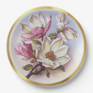 Assiettes En Carton Vintage Pink Magnolia Retro Botanical