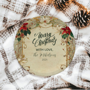 Assiettes En Carton Vintage Poinsettia et Holly Christmas