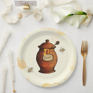 Assiettes En Carton Vintage Pot de miel Baby shower d'abeilles