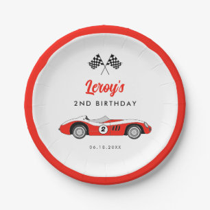 Assiettes En Carton Vintage Red Race Car Boy Fête d'anniversaire