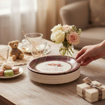 Vintage Red Race Car Plaid Baby Shower Paper Plate