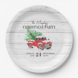 Assiettes En Carton Vintage Red Truck Nom de famille Noël