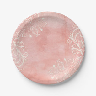 Assiettes En Carton Vintage rose et blanc dentelle florale Chic Shabby