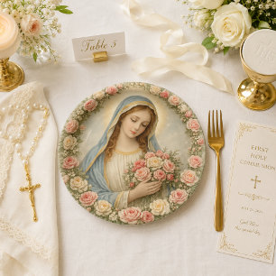 Assiettes En Carton Vintage Roses Marie Catholiques
