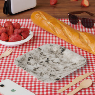 Assiettes En Carton Vintage shabed élégant blanc gris rose floral