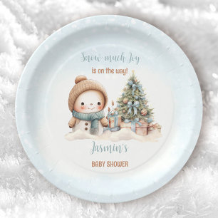 Assiettes En Carton Vintage Snowman Blue Christmas Boy Baby shower