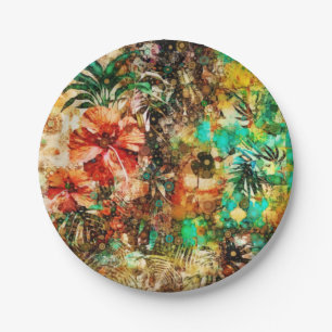 Assiettes En Carton Vintage Tropical Parrot Jungle Floral Hibiscus