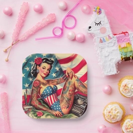 Assiettes En Carton Vintage Vieux Tatouage (Fête)