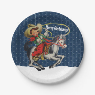 Assiettes En Carton Vintage Western Cowboy Kid Horse corde Noël