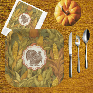 Assiettes En Carton Vintage William Morris Automne Maïs et Dinde