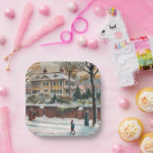 Assiettes En Carton Vintage Winter Street Joyeux Noël (Fête)