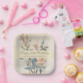 Assiettes En Carton Vintaqe botanique Fleur sauvage 80e anniversaire (Fête)