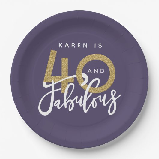 Assiettes En Carton violet 40 et fabuleuse fête d'anniversaire  (Devant)