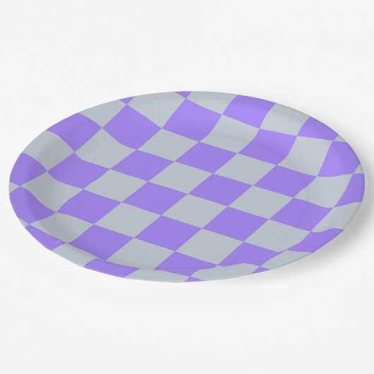 Assiettes En Carton Violet À damiers En vichy Motif (Angle)