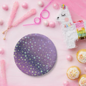 Assiettes En Carton violet+argent, brillant, brillant, étoile, couleur (Fête)