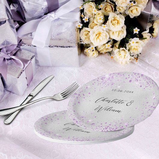Assiettes En Carton violet argenté mariage brune noms