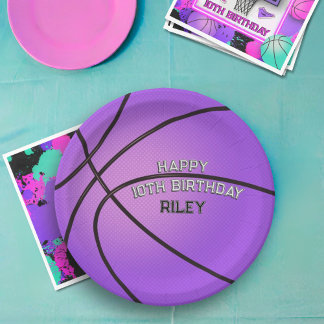 Assiettes En Carton Violet Basketball Varsity Police Joyeux Anniversai