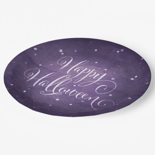 Assiettes En Carton Violet Faded Magical Stars Joyeux Halloween Party (Angle)
