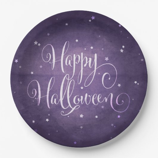 Assiettes En Carton Violet Faded Magical Stars Joyeux Halloween Party (Devant)