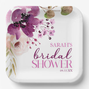Assiettes En Carton Violet Magenta Purple Fête des mariées Florale