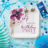 Assiettes En Carton Violet Magenta Purple Floral fête d'anniversaire (Fête)