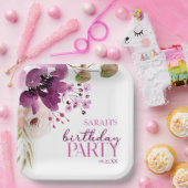 Assiettes En Carton Violet Magenta Purple Floral fête d'anniversaire (Fête)
