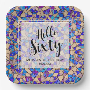 Assiettes En Carton Violet Mosaïque Bleue Bonjour Soixante 60e anniver