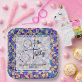 Assiettes En Carton Violet Mosaïque Bleue Bonjour Trente Anniversaire (Fête)