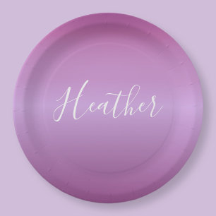 Assiettes En Carton Violet pourpre & écriture blanche personnalisée