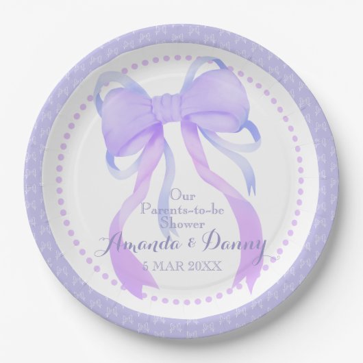Assiettes En Carton Violet Ruban bébé fille douche (Devant)