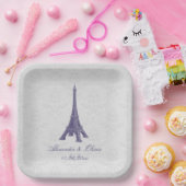 Assiettes En Carton Violet Tour Eiffel Mariage damassé Douche (Fête)