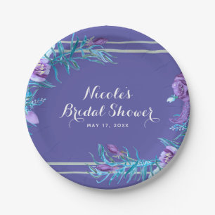 Assiettes En Carton Violet ultra, violet pourpre et aqua floral chic