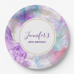Assiettes En Carton Violet, Vert, Rose Couleurs Fleurs Classic Anniver
