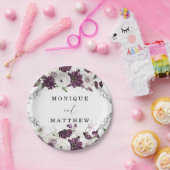 Assiettes En Carton Violet violet blanc Roses argenté Mariage géométri (Fête)