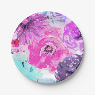 Assiettes En Carton Violet Vivace Fleurs Florales Gras Rose Violet Chi