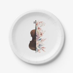 Assiettes En Carton Violon aux fleurs.