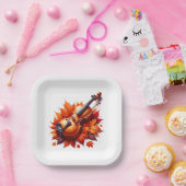 Assiettes En Carton Violon dans le lit des feuilles (Fête)