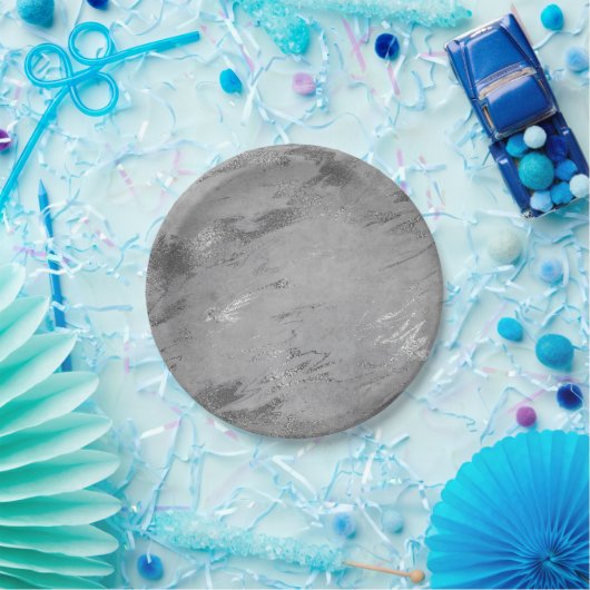 Assiettes En Carton Vip Abstrait gris Graphite Silver Marble Party (Fête)