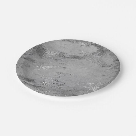 Assiettes En Carton Vip Abstrait gris Graphite Silver Marble Party (Angle)