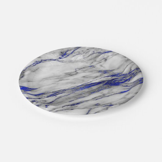 Assiettes En Carton Vip doré Abstrait en marbre gris bleu marine (Angle)