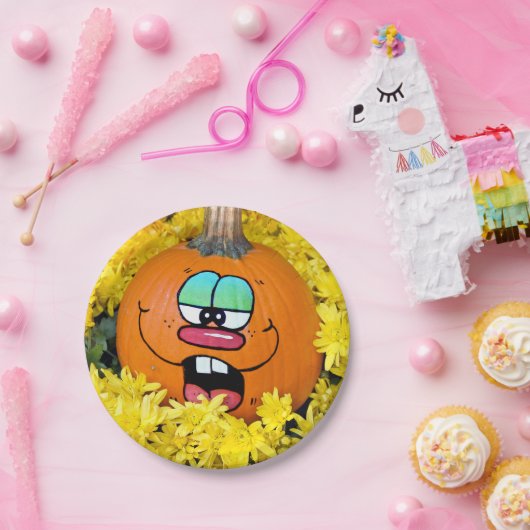 Assiettes En Carton Visage Citrouille d'automne (Fête)